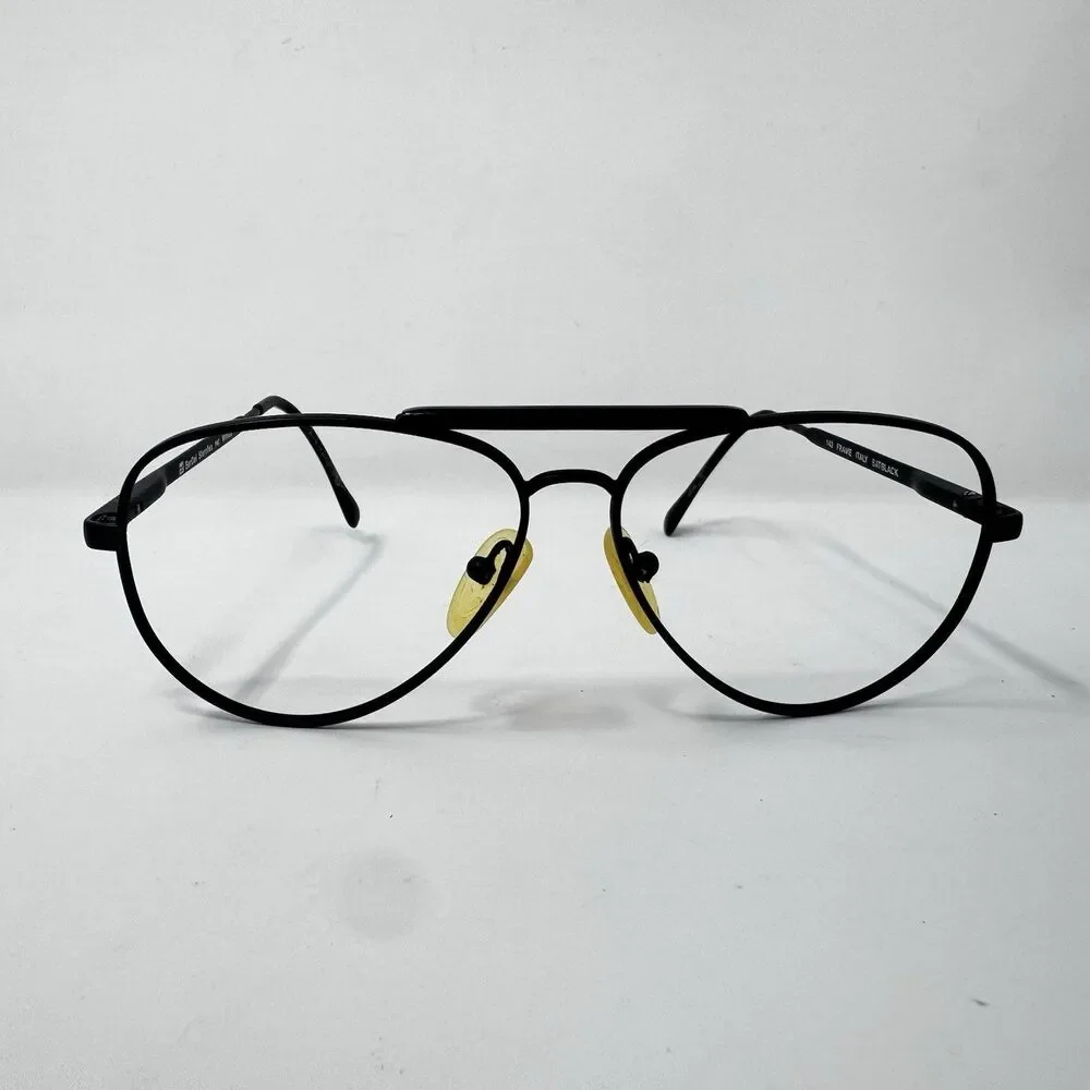 Vintage BerDel Sferoflex Wings Sat Black Aviator Eyeglass Frames 56-13-140 Italy